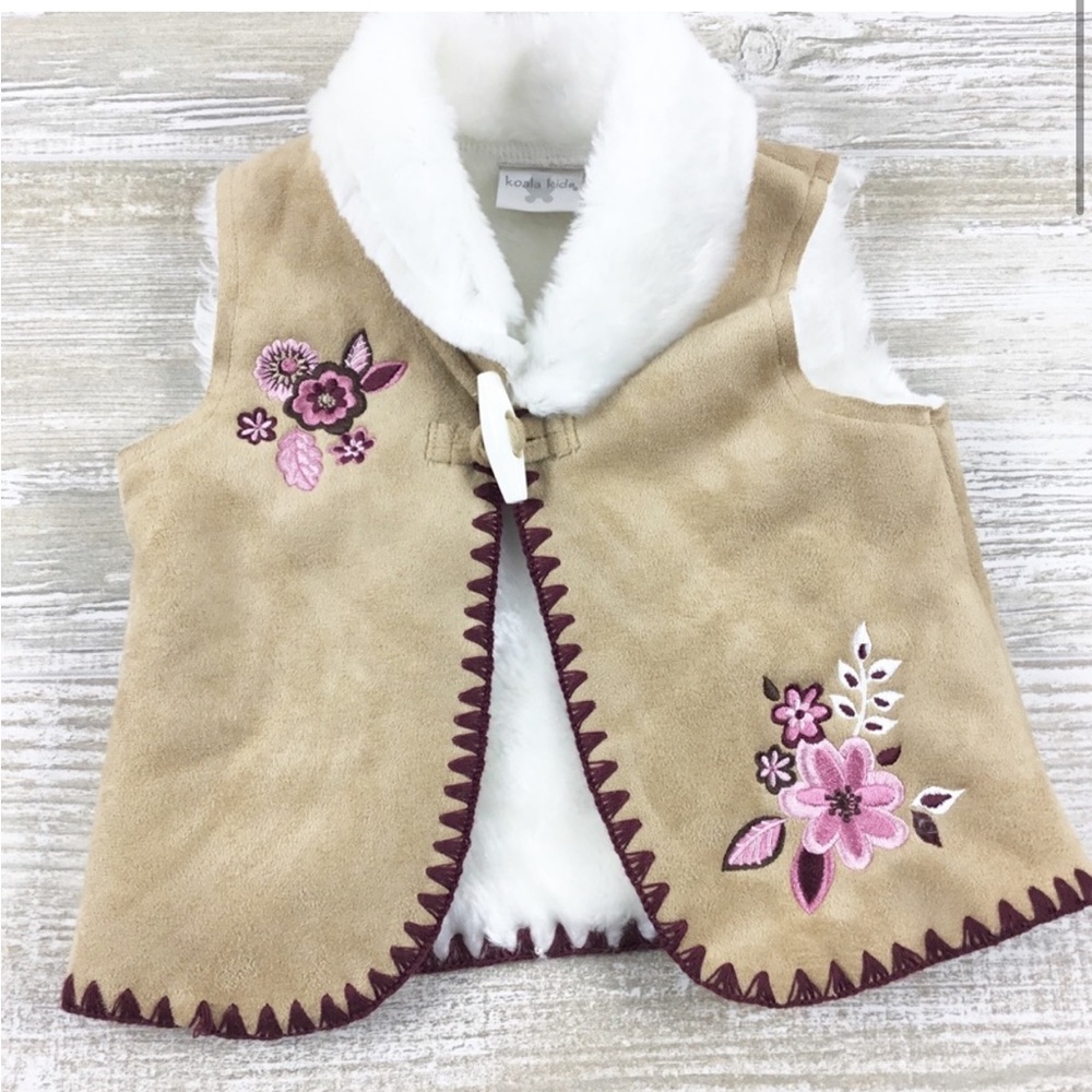 Koala Kids Vest Embroidered Faux Fur Suede Coastal Cowgirl Vibe Size 3-6M